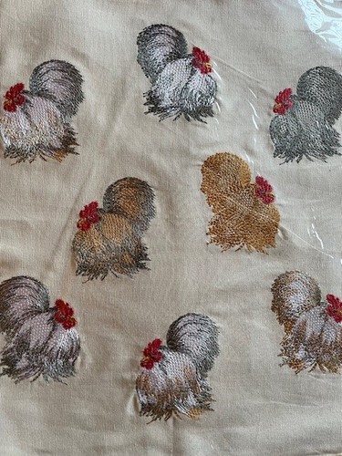 Cushion Covers, Embroidered Chickens With Gingham. Sold as A Pair - Picture 2 of 3