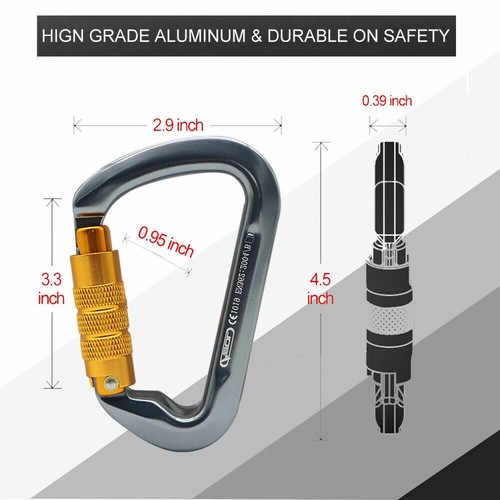 30KN Heavy Duty Auto Locking Climbing Carabiner Aluminum D Ring Clips Twist Lock - Picture 2 of 14