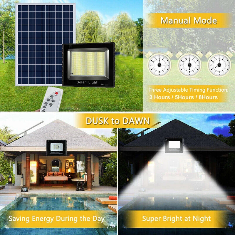 LED Solar Flood Light Security Spot Wall Yard Outdoor Street Lamp Remote Control - Image 3 of 4