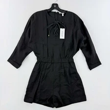 DEREK LAM 10 CROSBY Black Romper Size 2 Long Sleeve Linen Blend NEW