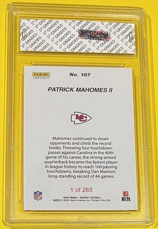 2020 PANINI INSTANT PATRICK MAHOMES II 1ST GRADED 10 FASTEST TO 100 TDS #107 🔥 - Image 2 of 2