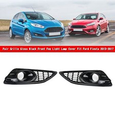 Pair Grille Gloss Black Front Fog Light Lamp Cover Fit Ford Fiesta 2013-2017 D