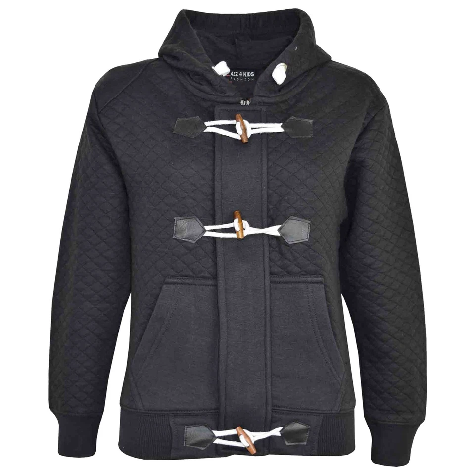 A2Z 4 KIDS® Kids Girls Boys Black Duffel Hoodie Kids Quilted Fleece Hooded Jacket 7-13 Year