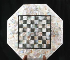 18" white marble chess table top game inlay stone mop children game