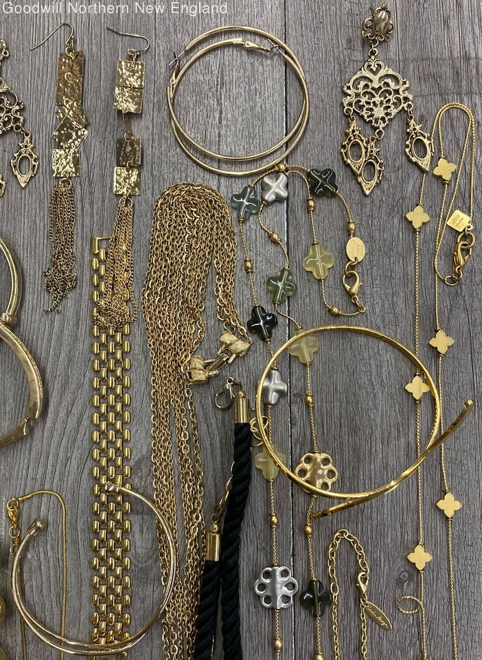 Gold Tone Costume Jewelry Lot w. Bracelets Hoop Earrings Necklaces eBay