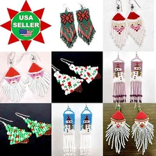 NEW HANDMADE BEADED SNOWMAN SANTA CLAUS CHRISTMAS TREE, HOLIDAY JEWELRY EARRINGS