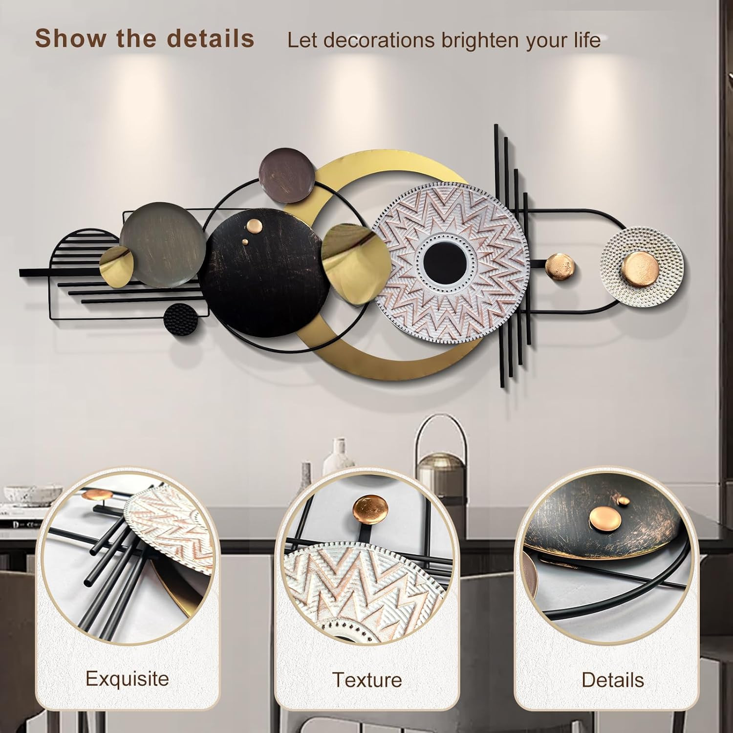 Wall Decor,Modern Creative Metal Geometric Circular Decor Wall Art, 59X24 in Lar