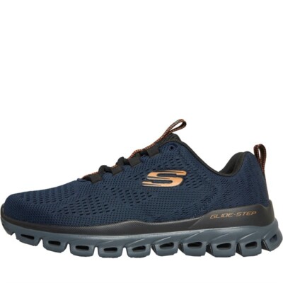 SKECHERS Men's Glide Step Fasten Up Navy/ Orange Shoes