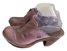 Born Womens Leather Mule Heels Brown Size 9 Chunky Y2K