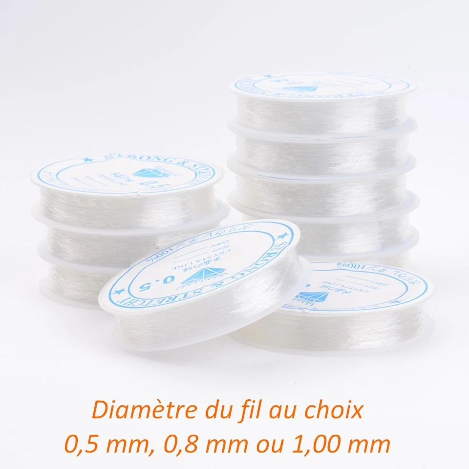 Fil élastique transparent pour bracelet Nylon en bobine de 0,5 mm,0,8 mm et 1 mm