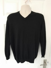 Pringle Golf Jumper Large Merino Wool Black V Neck Pullover Made In Scotland