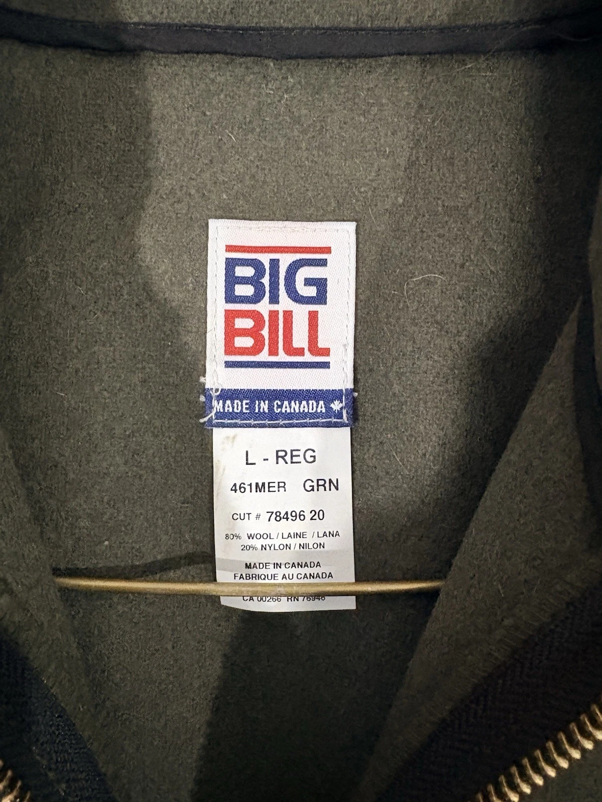 Big Bill Wool Outdoor Jacket Green Regular LARGE 78496 image 3