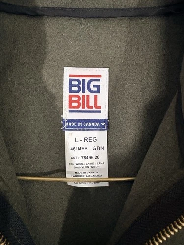 Big Bill Wool Outdoor Jacket Green Regular LARGE 78496 image 3