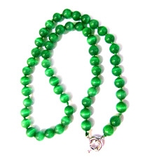 Glass Bead Necklace Green Cat Eye Strand 8 mm*18 inch