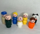 Vtg lot 7 FP Little People Plastic Head Baby Dog Grandma Boy Girl Captain