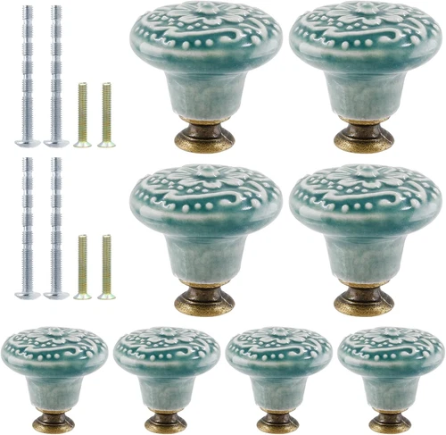 8Pcs Green Ceramic Knobs, Vintage Kitchen Cabinet Pulls, Retro Ceramic Dresser K - Picture 1 of 12