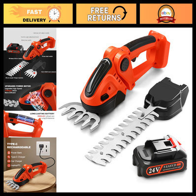 Cordless 24V Hedge Trimmer & Grass Cutter, 2-in-1 Adjustable Handheld Tool