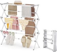 Drying Rack Clothing - 3 Tier Metal Clothes Drying Rack Collapsible,Laundry Rack