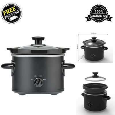 2 Quart Slow Cooker Crock Pot Black, New Programmable Oval Small Families Single