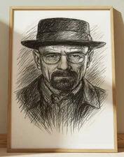 HEISENBERG BREAKING BAD DRAWING PRINT PORTRAIT SKETCH 8" x 10"