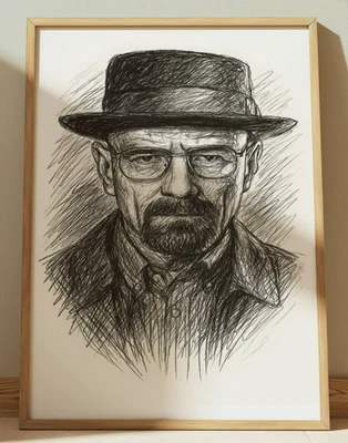HEISENBERG BREAKING BAD DRAWING PRINT PORTRAIT SKETCH 8" x 10"