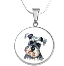 SCHNAUZER DOG Art Print S. Steel Necklace Free Engraved message on back
