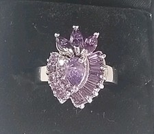 925 Sterling Silver Purple Stone Cocktail Ring Size 6.5 6gr