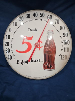 Vintage Coca-Cola True Temp 5cent Jumbo Thermometer