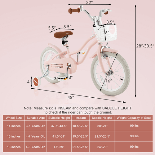 16" Kids Bike Toddler Adjustable Bicycle w/Training Wheel for 4-7 Years Old Girl - Picture 9 of 9