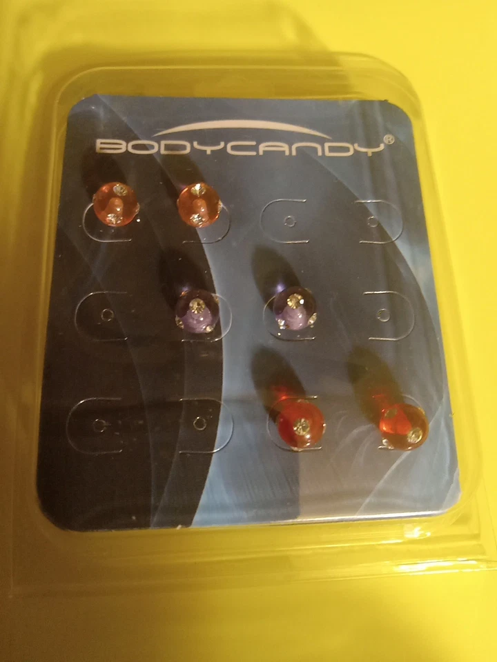 3 pares de pendientes de piedras preciosas en acrílico, 1 rosa, 1 rojo, 1 púrpura acero inoxidable Foto 4 de 4