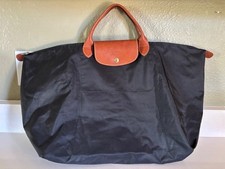 Longchamp Le Pliage XLarge Tote Travel Bag Handbag Foldable Leather Black Nylon