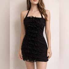 WOMENS BLACK GUESS DRESS SIZE MEDIUM M MINI DRESS Ruffles​​​​​​​��