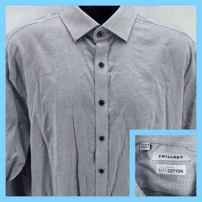 TWILLORY Men's Tailored Fit Long Sleeve Dress Shirt Size 17.5 Grey Micro Dot