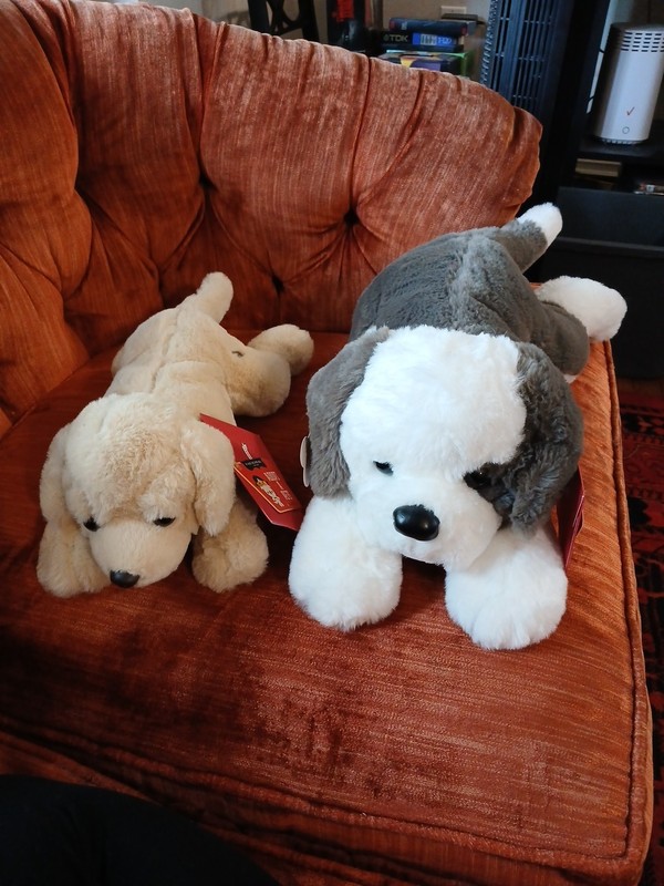 2 FAO Schwarz 20” Beabull Dog 12" Tan Stuffed Dog Puppy Laying NWT