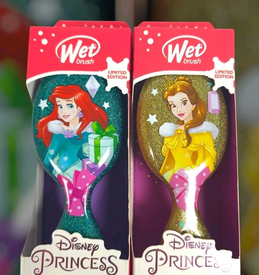 2 件 Disney Princess WET BRUSH Mini Detangler ARIEL Mermaid BELLE Beauty Beast — 第 2/4 张图片