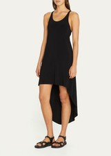 Norma Kamali Racerback Hi-Low Stretchy Slinky Tank Dress In Black Sz XXS 32