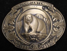 Vintage 1987 Montana Centennial Brass Belt Buckle - 473 - Grizzly - New
