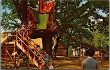 SANTA'S VILLAGE Dundee, Illinois Postcard "The Crooked Man's Tree House" c1950s