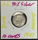 1941- 10C Mercury Dime / 90% Silver Coin.