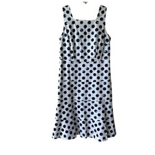 Talbots Polka Dot Dress Sleeveless Fit & Flare Tier Garden Coastal White Blue 8