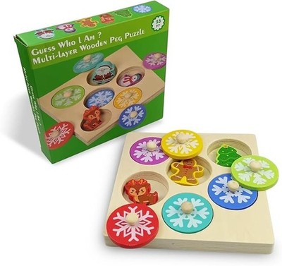 Christmas Wooden Peg Puzzles for Toddlers Montessori Educational Toy Kids Gifts