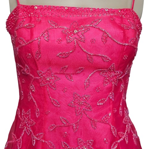 Morgan & Co. de colección ROSA INTENSO Vestido de graduación formal con cuentas de red con tiras Regencia 3/4 - Imagen 4 de 18