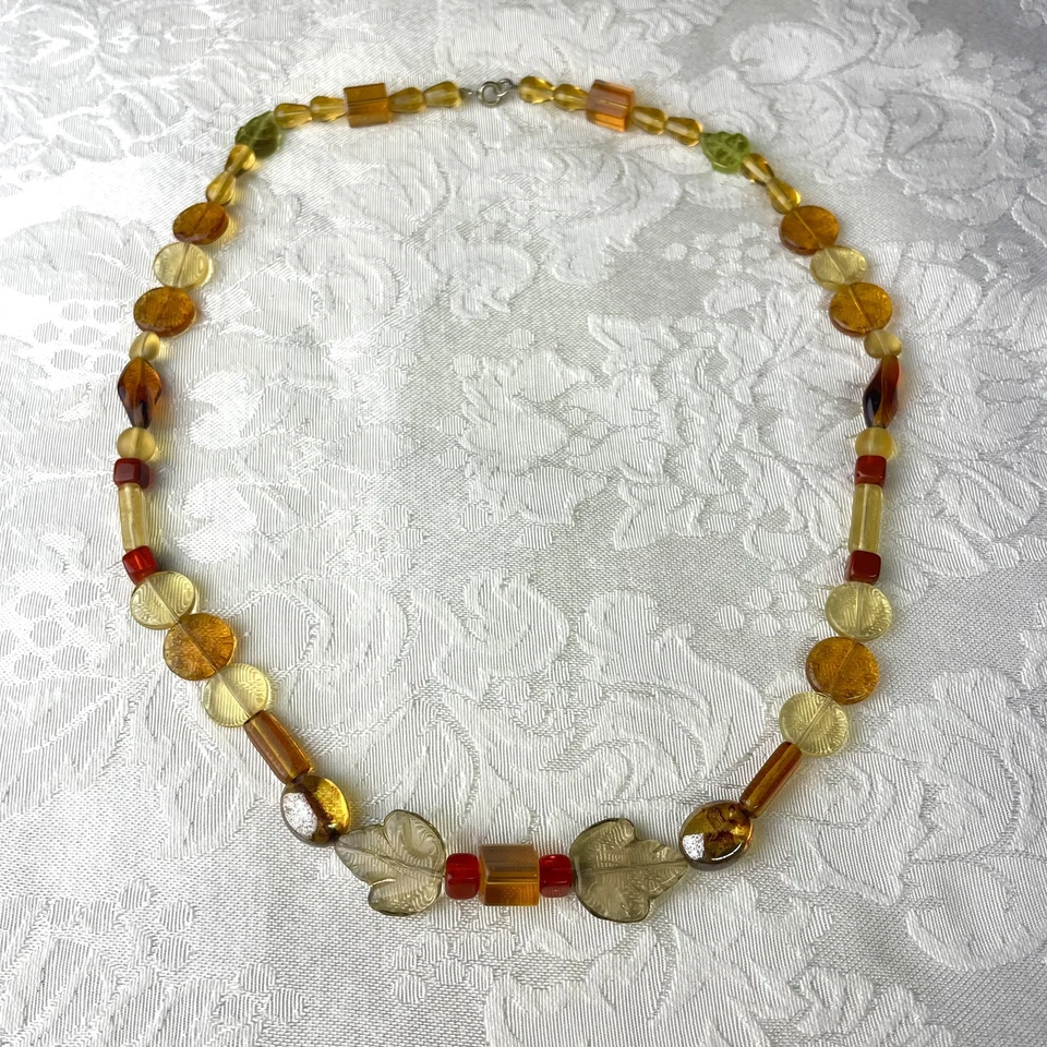 Amber Art Glass Autumn Leaves Beaded Woodland Cottagecore Fall Harvest Necklace - Image 3 of 4