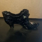 Fenton Glass Vintage Hand painted Slipper Shoe Red Glass With Floral
