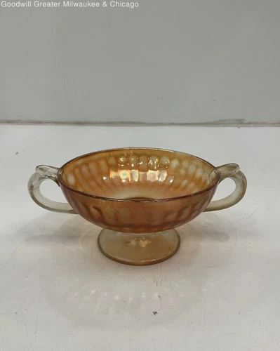 Vintage Imperial Glass Marigold Optic & Buttons Carnival Glass Candy Dish