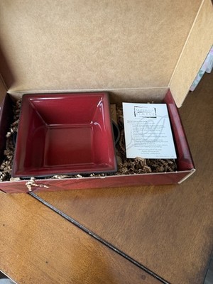 Tastefully Simple Square Red Ceramic Crock with Handles, 6'' Dishwasher Safe