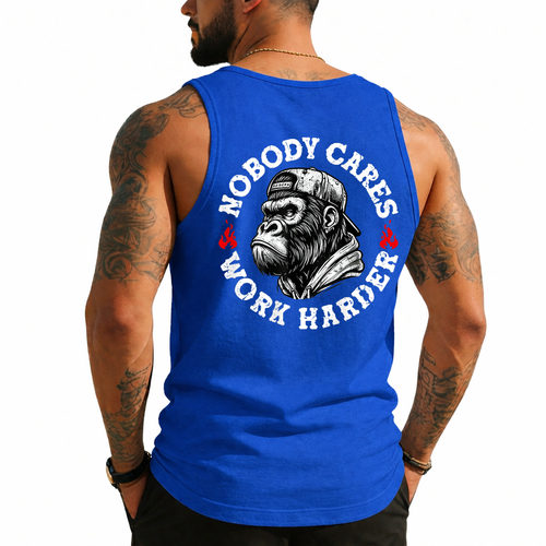 Nobody Cares Work Harder Funny Monkey (On Back) Tank Top - Picture 1 of 9