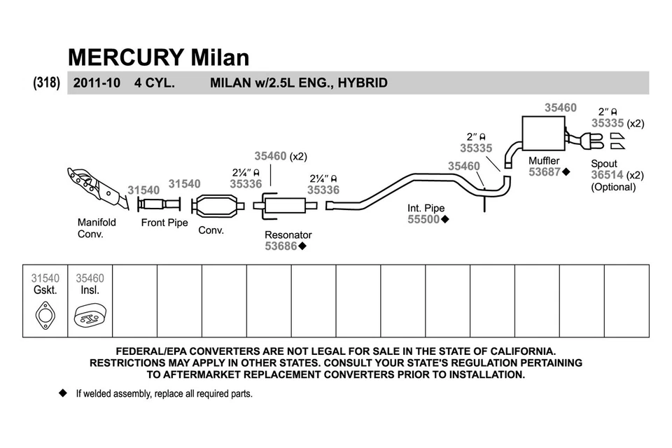 For Ford Fusion 06-12 Walker 55500 Aluminized Steel Exhaust Intermediate Pipe - Изображение 3 из 4