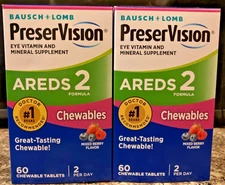 2x Bausch + Lomb PreserVision AREDS 2 Chewables Mix Berry 120 Tablets EXP 11/26