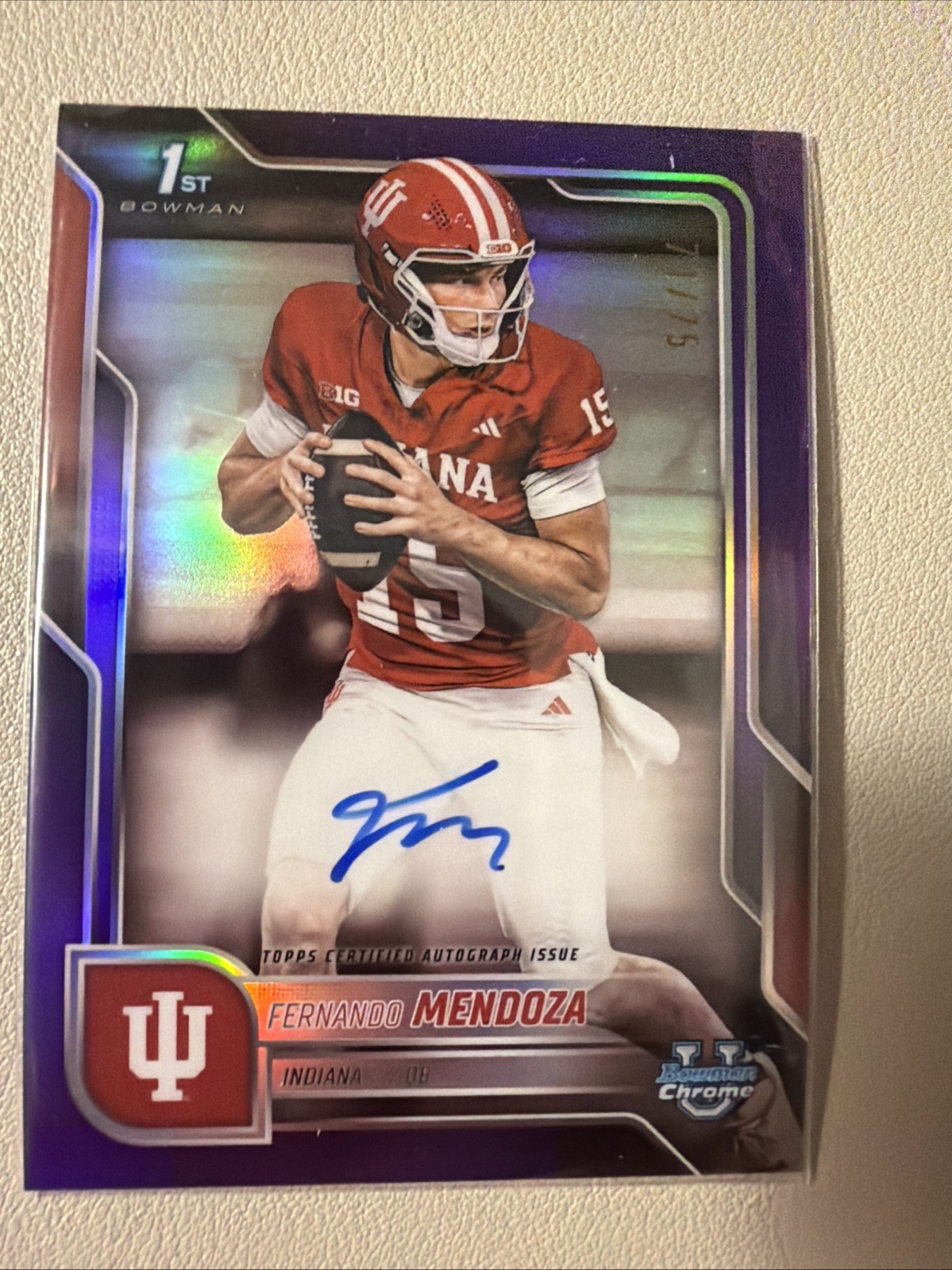 2025 Bowman Chrome U Fernando Mendoza 1st Auto Purple Refractor /75 Indiana